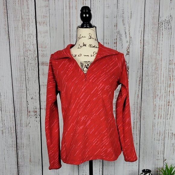 Columbia Red Small Patterned Fleece Festival Quarter Zip Pullover Sweatshirt - Picture 1 of 9